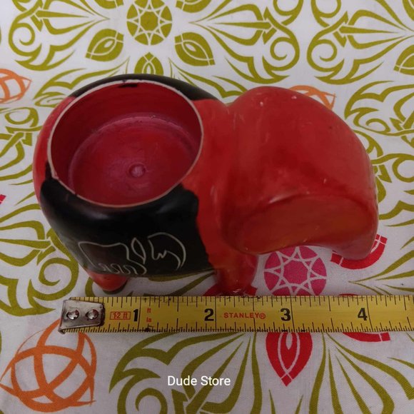 Soapstone 4.5" Elephant Red & Black Votive Candle Holder - Hand Cut & Painted - Picture 7 of 8